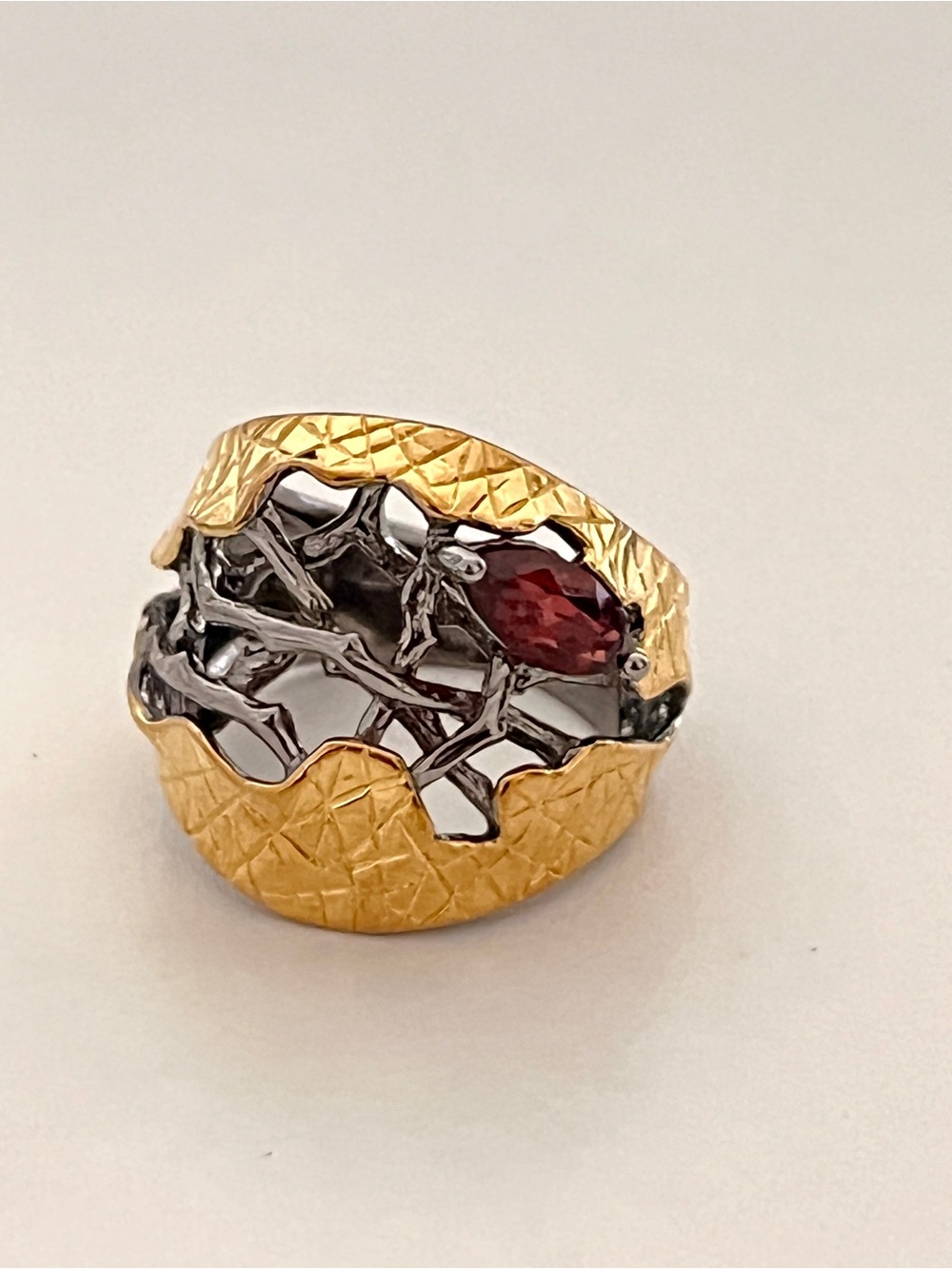 Rhodium Plated 925 Sterling Silver Statement Ring Approx Sz 6.5